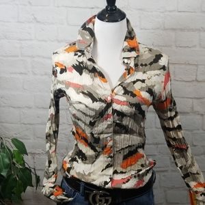 Fitted crinkle cotton camo Cino top